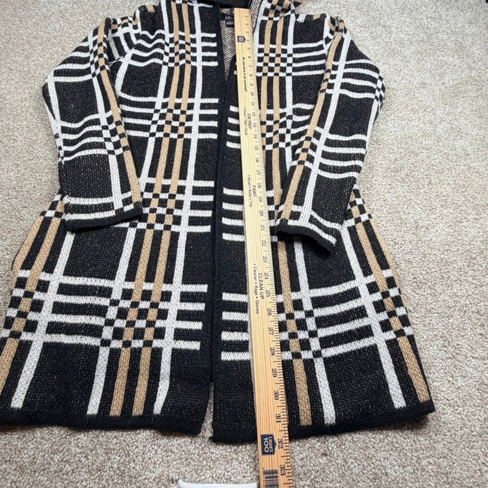 Love Ever After Womens Plaid Hooded Open Front Cardigan Black Tan White Small - Picture 5 of 7